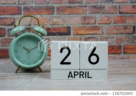 Wooden Calendar Showing the Date of April 26th. Day 26 of April month 138702005