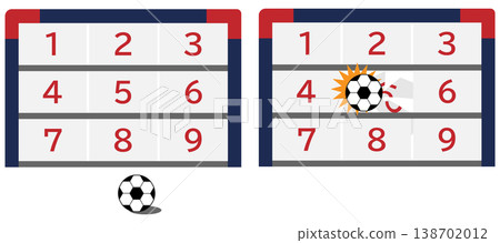 An illustrative image of a soccer ball target practice game using futsal goals. An illustrative image of a soccer ball target practice game using futsal goals. 138702012