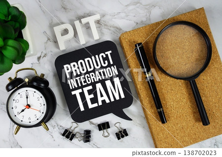 PIT - Product Integration Team acronym with alarm clock and magnifying glass, Business concept background PIT - Product Integration Team acronym with alarm clock and magnifying glass, Business concept background 138702023