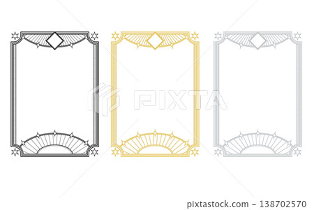 Tarot card style, Art Nouveau frame. Gold-style, silver-style, basic set. Tarot card style, Art Nouveau frame. Gold-style, silver-style, basic set. 138702570