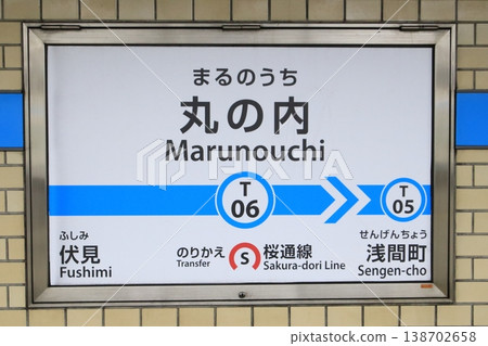 Nagoya Municipal Subway, Marunouchi Station, Tsurumai Line, Station Name Sign 138702658