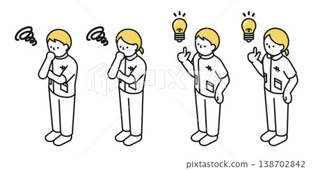 Isometric illustration: Man and woman coming up with an idea; Man and woman thinking (nurses) Isometric illustration: Man and woman coming up with an idea; Man and woman thinking (nurses) 138702842