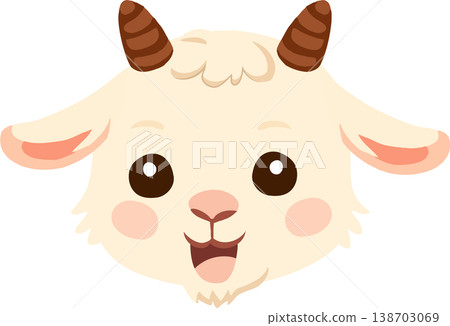 cute baby goat cartoon face smiling in soft pastel colors for kids design and nursery art created as a friendly farm animal 138703069