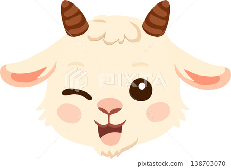 cute goat cartoon kawaii animal face illustration smiling baby goat character for kids design 138703070