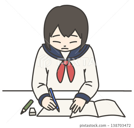 一個穿著水手服的女孩正在學習 138703472