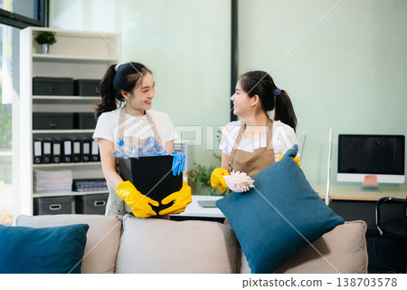 Enhance your office space with professional cleaning services. Spotless desks, hygiene, 138703578