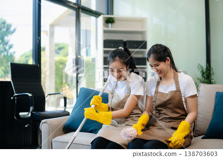Enhance your office space with professional cleaning services. Spotless desks, hygiene, 138703603