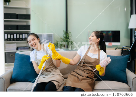 Enhance your office space with professional cleaning services. Spotless desks, hygiene, 138703606