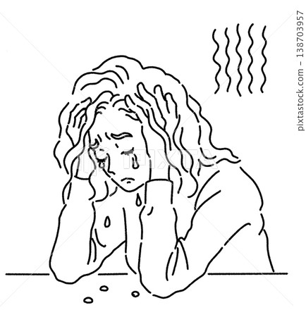 An illustration of a woman crying with her head in her hands. 138703957