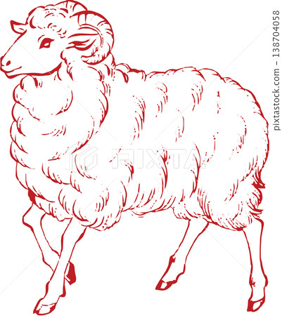 New Year's Cards for 2027 (Year of the Sheep): Watercolor illustration of a sheep, Chinese zodiac, hand-drawn, Japanese painting, ink painting, sumi-e (ink painting). New Year's Cards for 2027 (Year of the Sheep): Watercolor illustration of a sheep, Chinese zodiac, hand-drawn, Japanese painting, ink painting, sumi-e (ink painting). 138704058