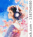 A girl listening to music under a cherry tree 138704080