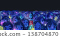 Illustration of a crowd at a demonstration, glowing with glow sticks. 138704870