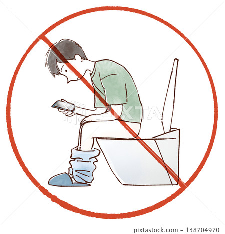 No using your smartphone while using the toilet (Warning/Awareness of the prohibition of using smartphones while in the toilet) No using your smartphone while using the toilet (Warning/Awareness of the prohibition of using smartphones while in the toilet) 138704970