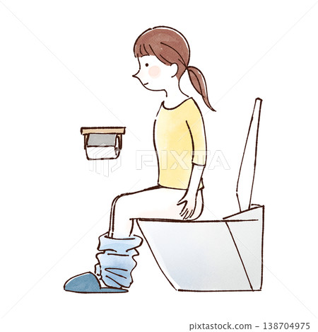 一名女子坐在馬桶上小便。 一名女子坐在馬桶上小便。 138704975