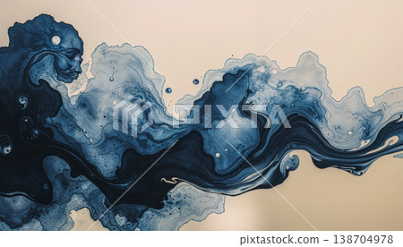 An image drawn in a bluish-black ink like a sumi-e painting, smoke 138704978
