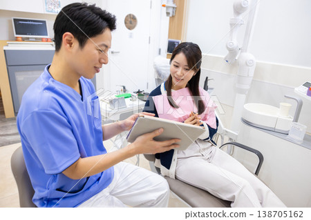 Dentist Patient receiving examination Dentist Patient receiving examination 138705162