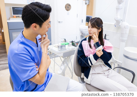 Dentist Patient receiving examination Dentist Patient receiving examination 138705370