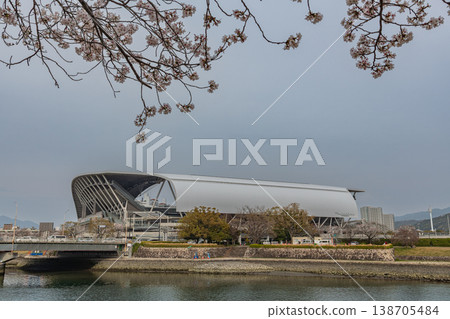 透過櫻花看到的廣島和平之翼 138705484