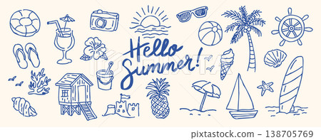 手繪夏季主題插畫集 手繪夏季主題插畫集 138705769