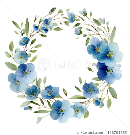 粉蝶花冠花環水彩風格植物邊框插圖 138705885