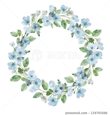 粉蝶花冠花環水彩風格植物邊框插圖 138705886