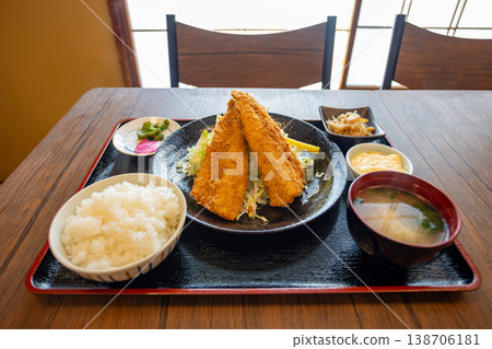 fried horse mackerel, set meal, daily special 138706181