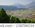 Rice fields and Mount Nekodake as seen from the Shiroyama Observatory in Aso. 138706534