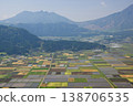 Rice fields and Mount Nekodake as seen from the Shiroyama Observatory in Aso. 138706535