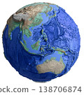 Earth's Elevation and Water Depth Map (Asia and Oceania) – 3D Terrain Visualization 138706874