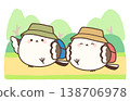 兩隻長尾山雀正在徒步旅行 138706978