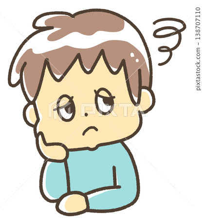 A child who rests their chin on their hand and looks troubled. A child who rests their chin on their hand and looks troubled. 138707110