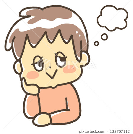 一個孩子手托著下巴，想著美好的事情。 138707112