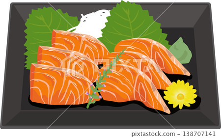 Salmon sashimi on a square plate Salmon sashimi on a square plate 138707141