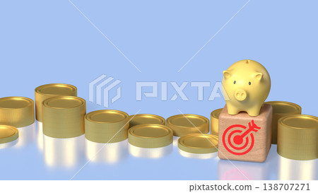 Golden Piggy Bank on Growth Coins Financial Investment Concept 3d render. 138707271