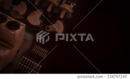 Engine Cylinder Block And Pistons Mechanical Parts 3d render. 138707287