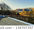 Under a clear blue sky, the contrast between the golden mountains and the white snow creates a truly soothing landscape. 138707397