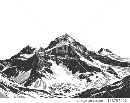 Snow Covered Mountain Peak in Vintage Engraving Snow Covered Mountain Peak in Vintage Engraving 138707422