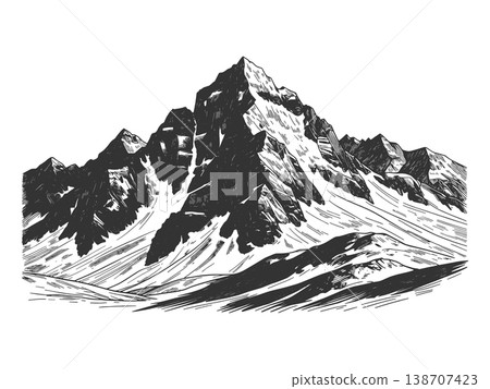 Snow Covered Mountain Peak in Vintage Engraving Snow Covered Mountain Peak in Vintage Engraving 138707423