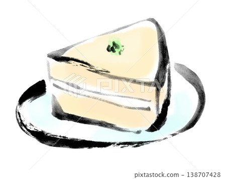 Ink painting illustration, sumi-e (ink painting), rare cheesecake Ink painting illustration, sumi-e (ink painting), rare cheesecake 138707428