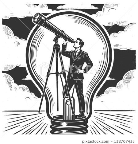 Business Vision Concept Telescope In Light Bulb Business Vision Concept Telescope In Light Bulb 138707435