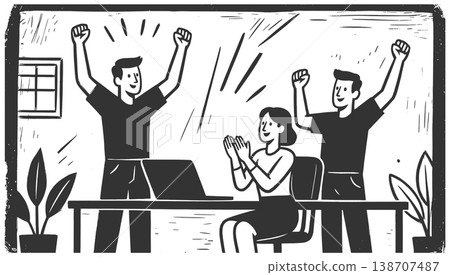 Business Team Celebrating Success Around Laptop Business Team Celebrating Success Around Laptop 138707487
