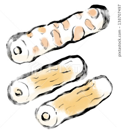Ink painting illustration, sumi-e (ink painting), chikuwa (fish cake) 138707497