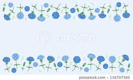 Father's Day carnation frame with top and bottom borders, blue background, with margins. Background material. 138707560