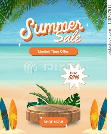 summer beach with palms and tropical island summer beach with palms and tropical island 138707615