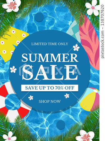 summer sale banner template with tropical leaves summer sale banner template with tropical leaves 138707620