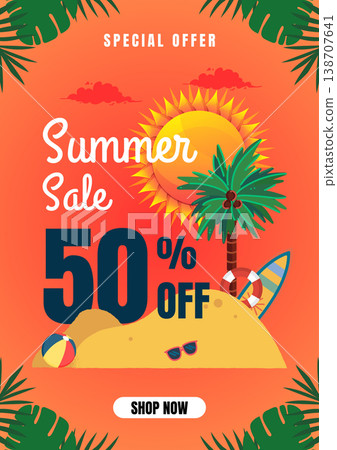 summer sale banner template with tropical palm summer sale banner template with tropical palm 138707641