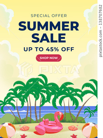 summer sale banner with palm trees 138707682
