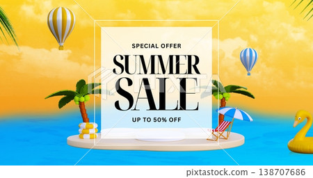 summer sale poster with a sun hat and sunglasses 138707686