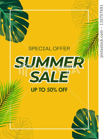 summer sale background with tropical palm leaves summer sale background with tropical palm leaves 138707691