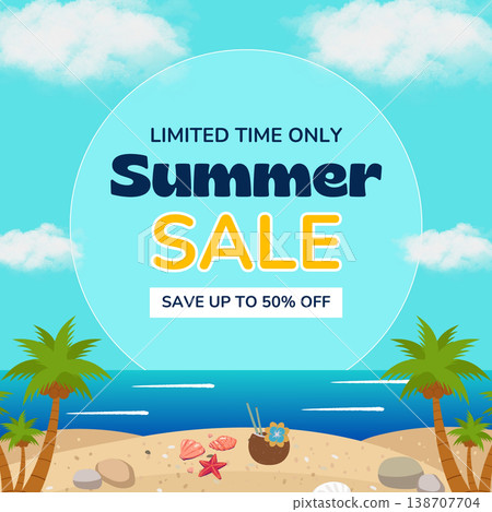 summer sale banner template with palm trees summer sale banner template with palm trees 138707704